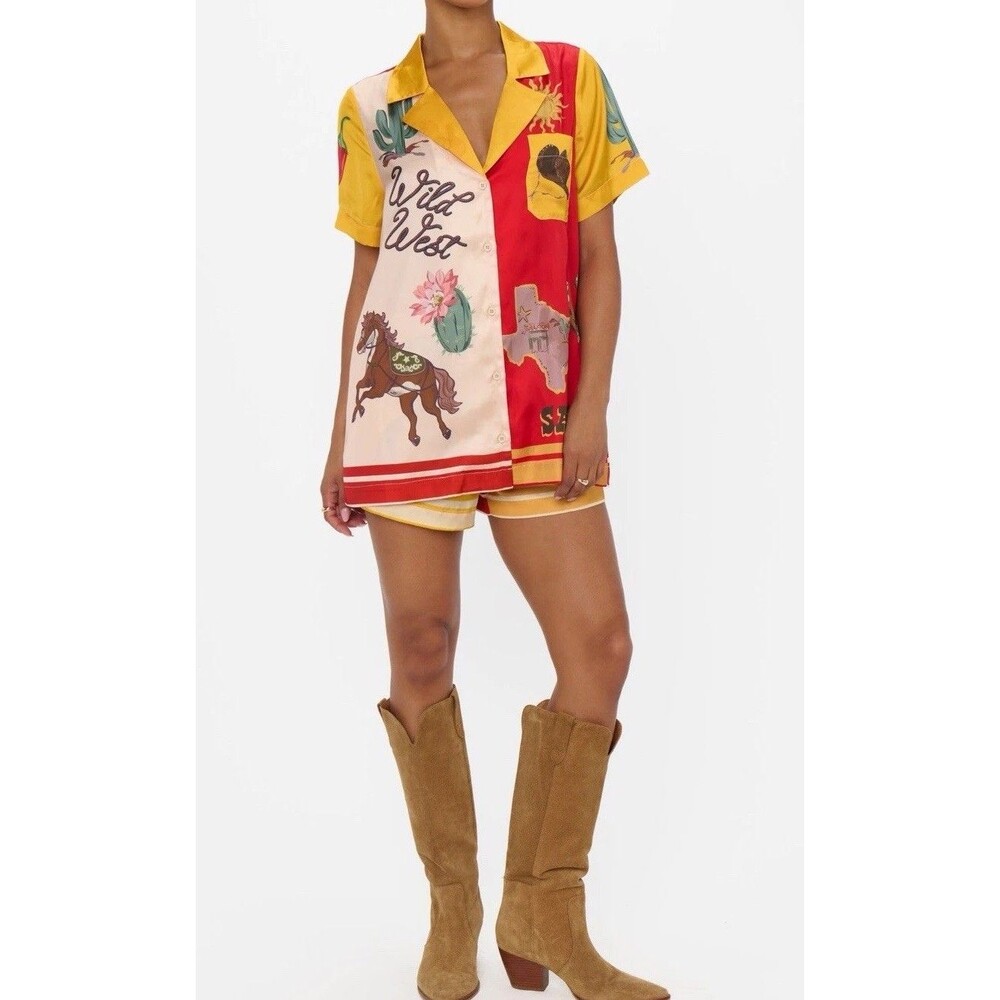 Show Me Your MUMU Home and Away PJ Set Lone Star Silky Shorts Women Size Medium - Picture 2 of 16